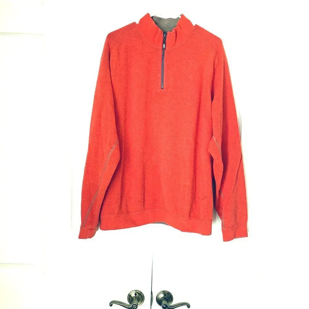 TOMMY BAHAMA SALMON Unusual Light Fleece Quarter Zip Top Sz XL